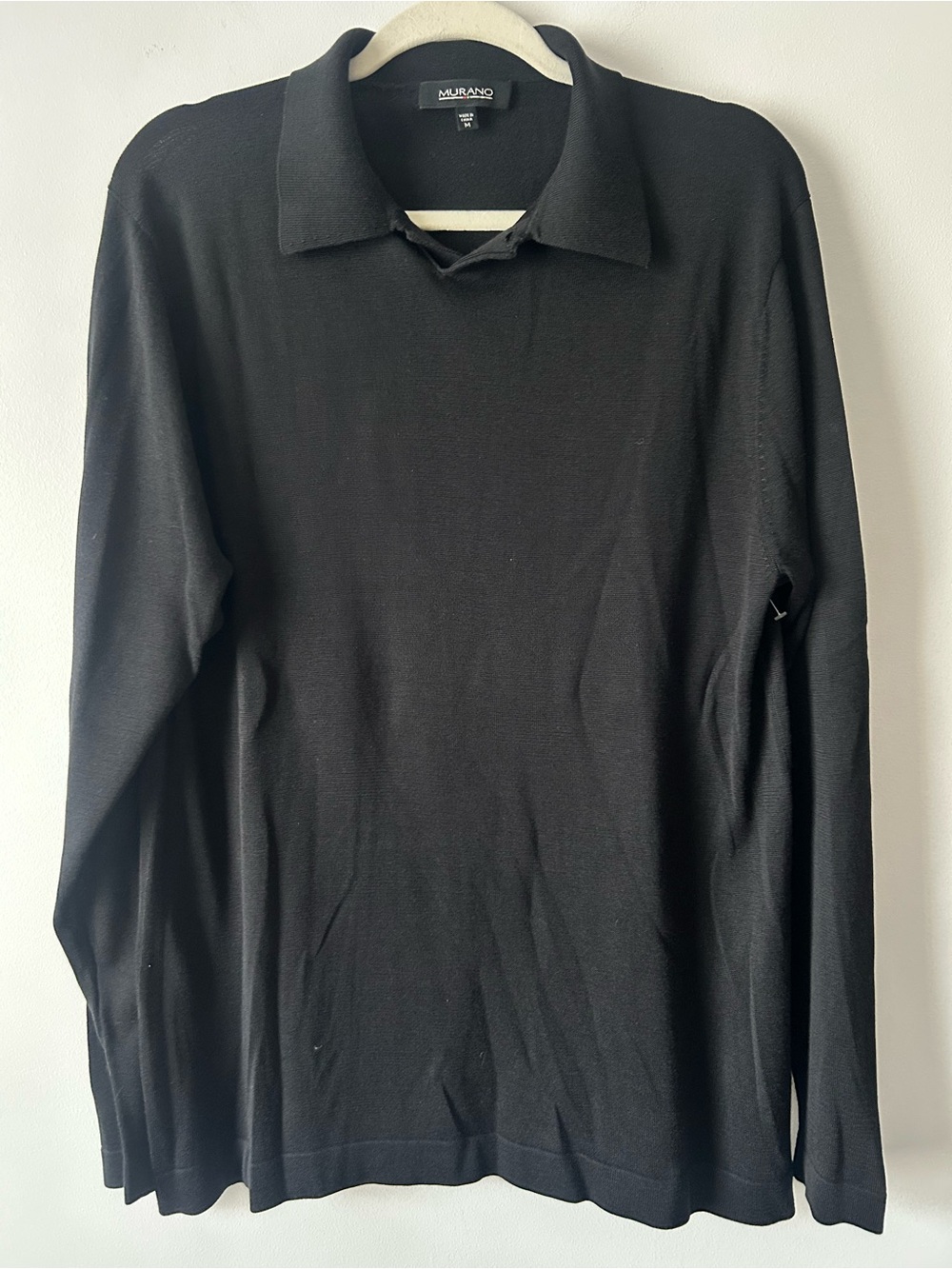 Murano Men's Black silk Long Sleeve Polo Shirt sweater M
